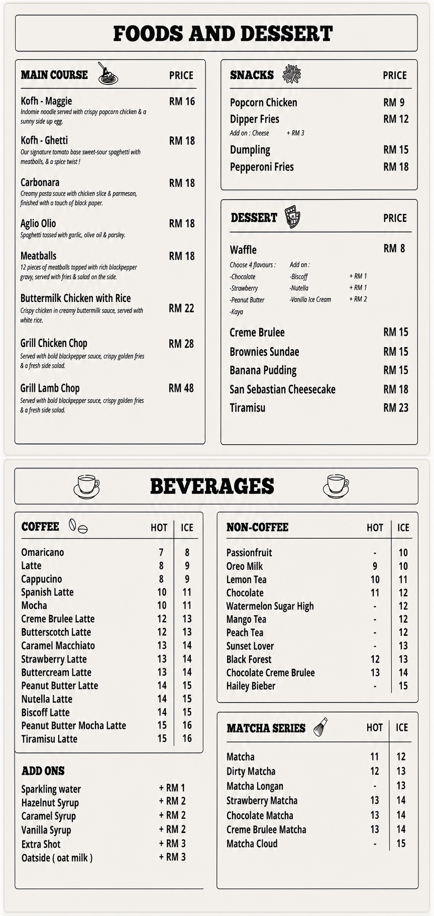 Kofh full menu
